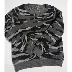 Barefoot Dreams CozyChic Carbon Camo Seaside Pullover Sweater Crewneck Size M